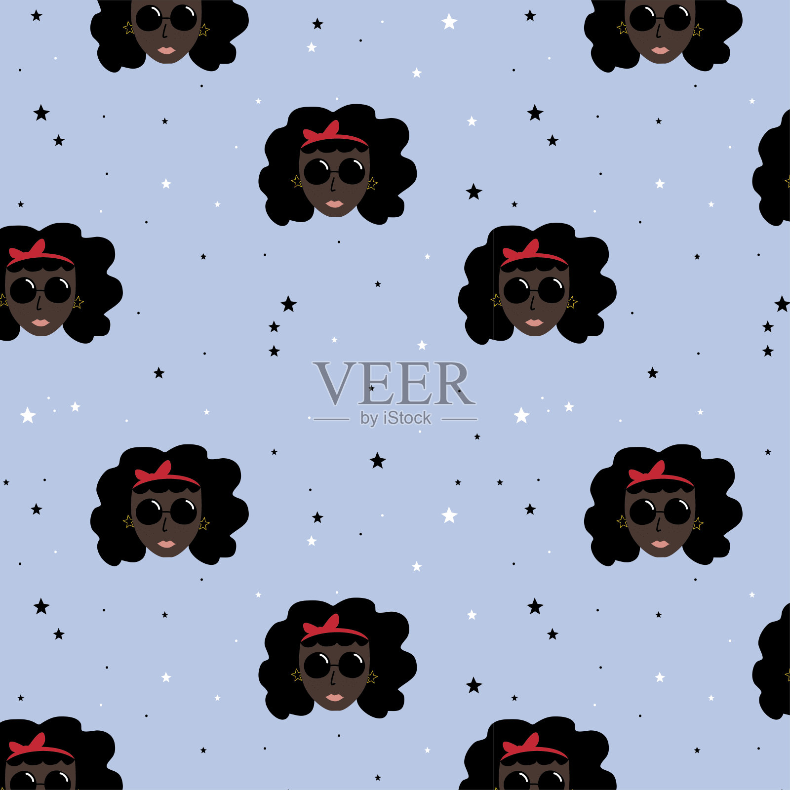 可爱的图案与深色头发的女孩插画图片素材