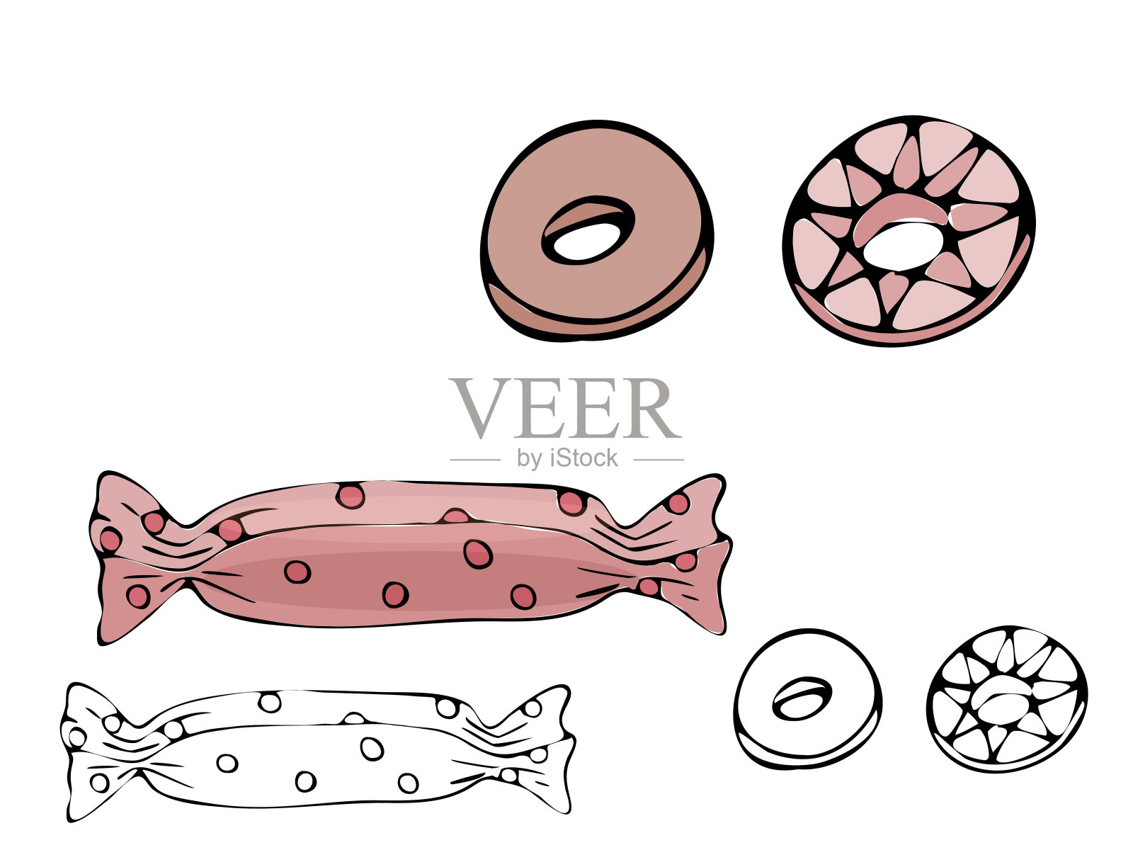 矢量孤立着色烘焙产品、甜点设计元素图片