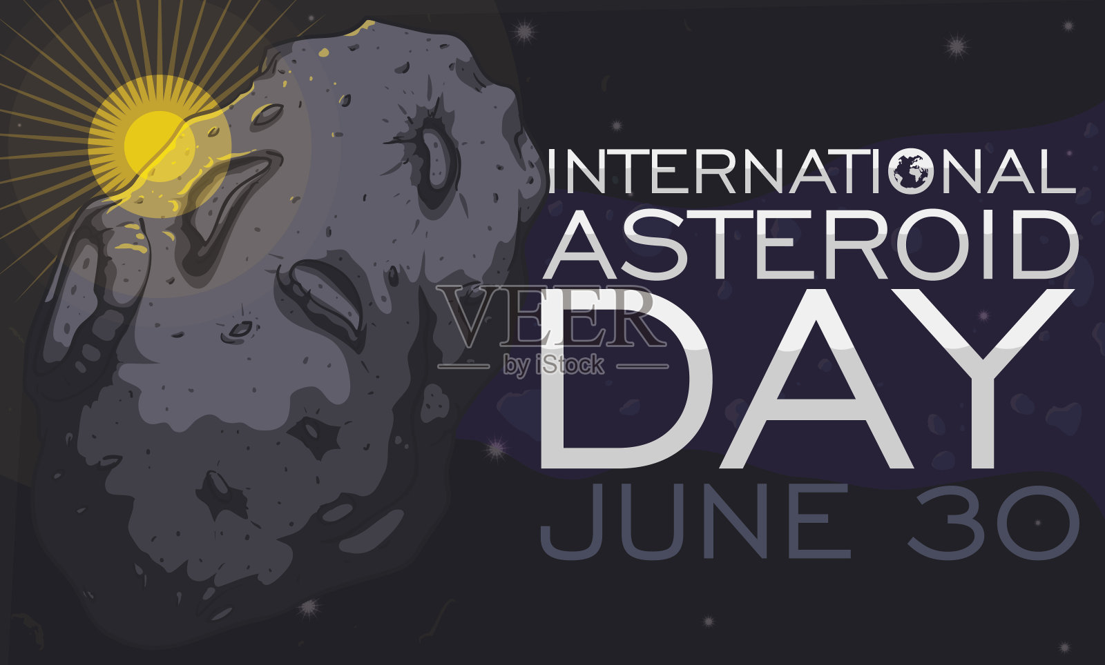阳光反射小行星与标志庆祝其日插画图片素材