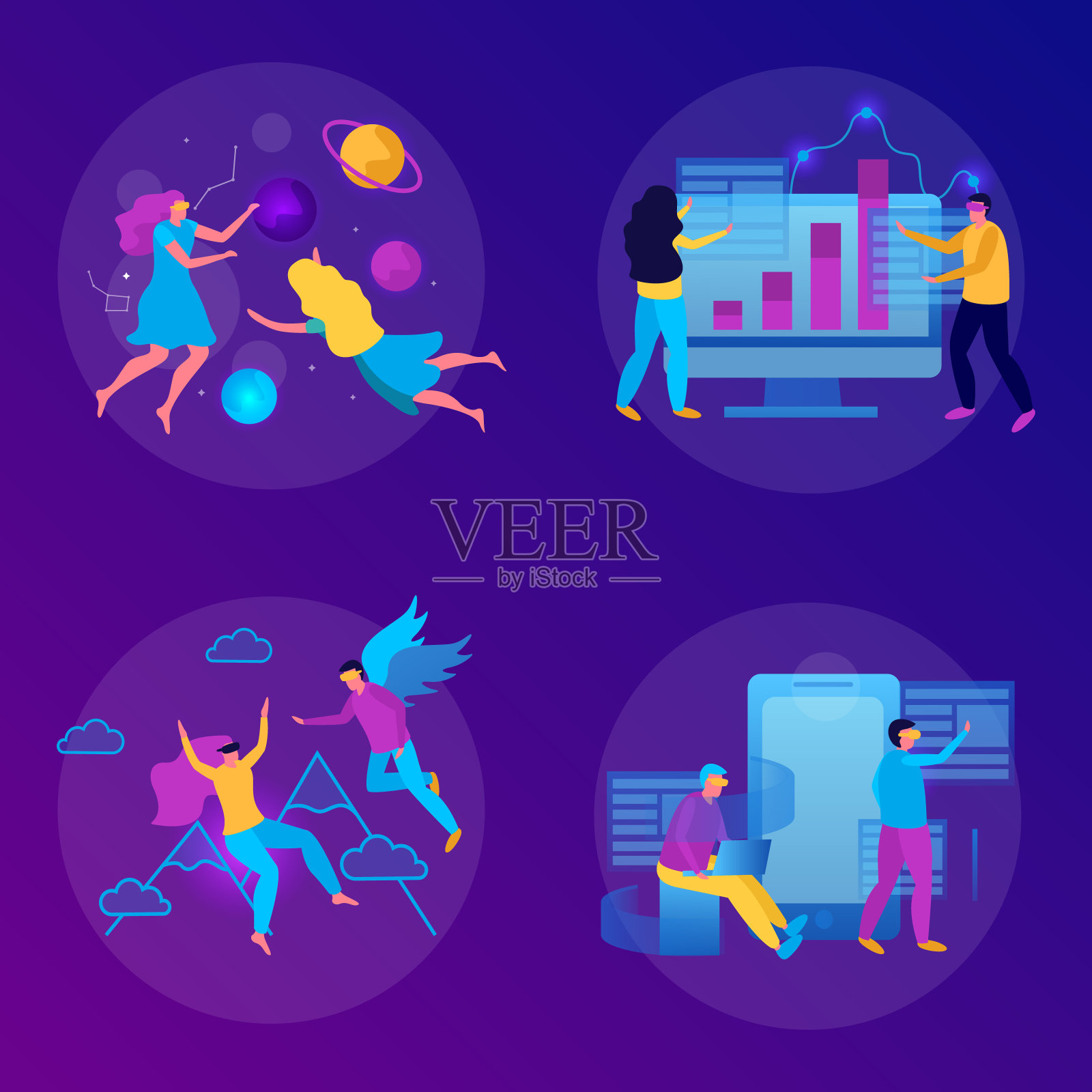 虚拟现实平面概念集插画图片素材