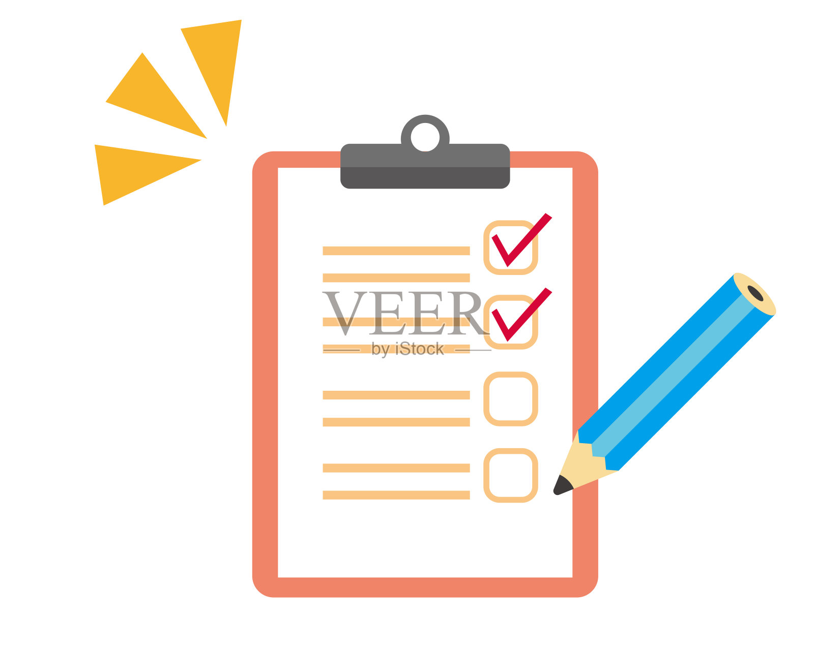 铅笔矢量图标短铅笔剪贴板检查表插画图片素材