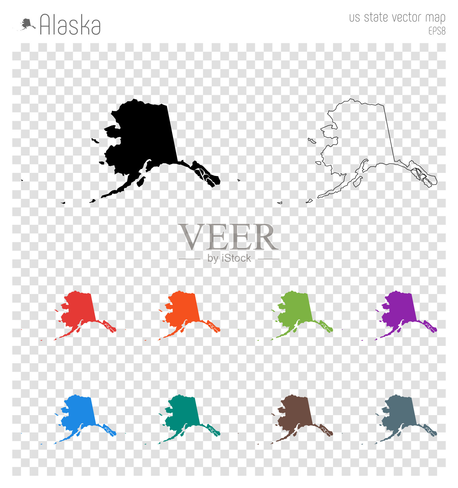 阿拉斯加高详细地图。插画图片素材