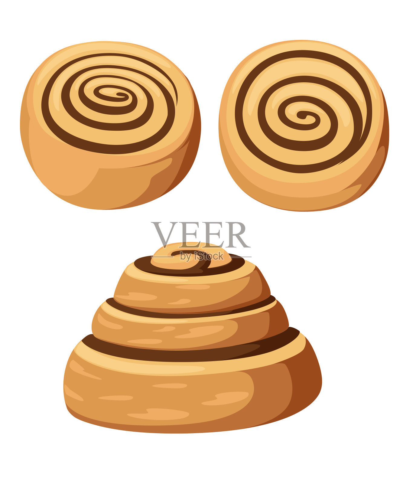 与肉桂面包。刚烤好的甜蛋糕。烤糕点。平面矢量插图孤立在白色背景插画图片素材