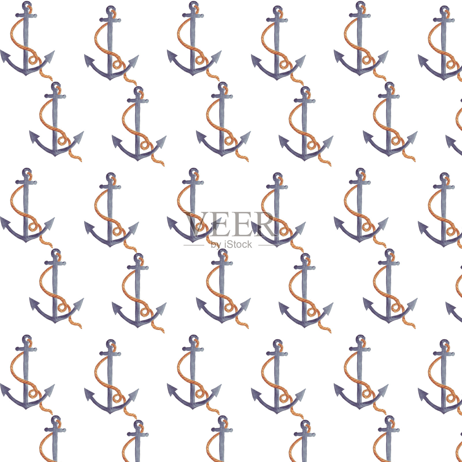 白色图案与许多锚从各种船，船和游艇插画图片素材