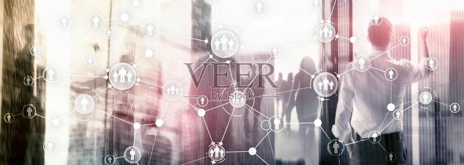 人力资源管理人员关系组织结构虚拟屏幕混合媒体双重曝光照片摄影图片