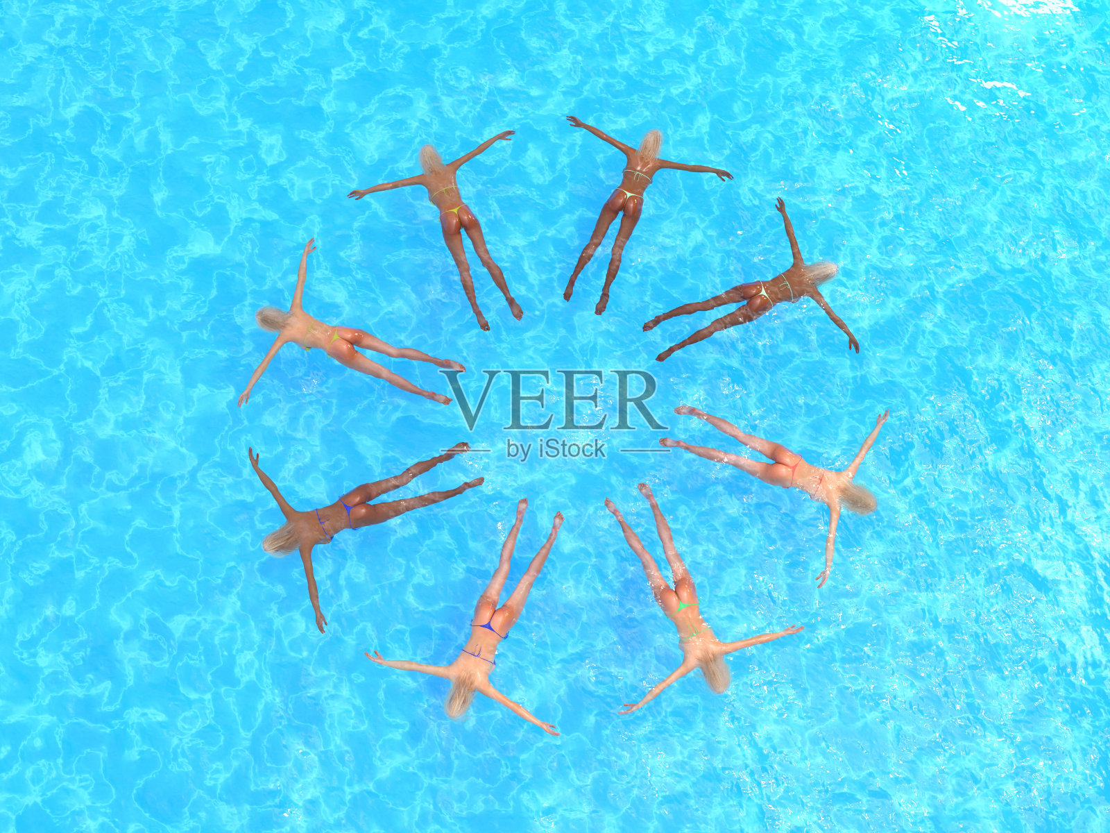 一群女孩在水中塑造形体照片摄影图片