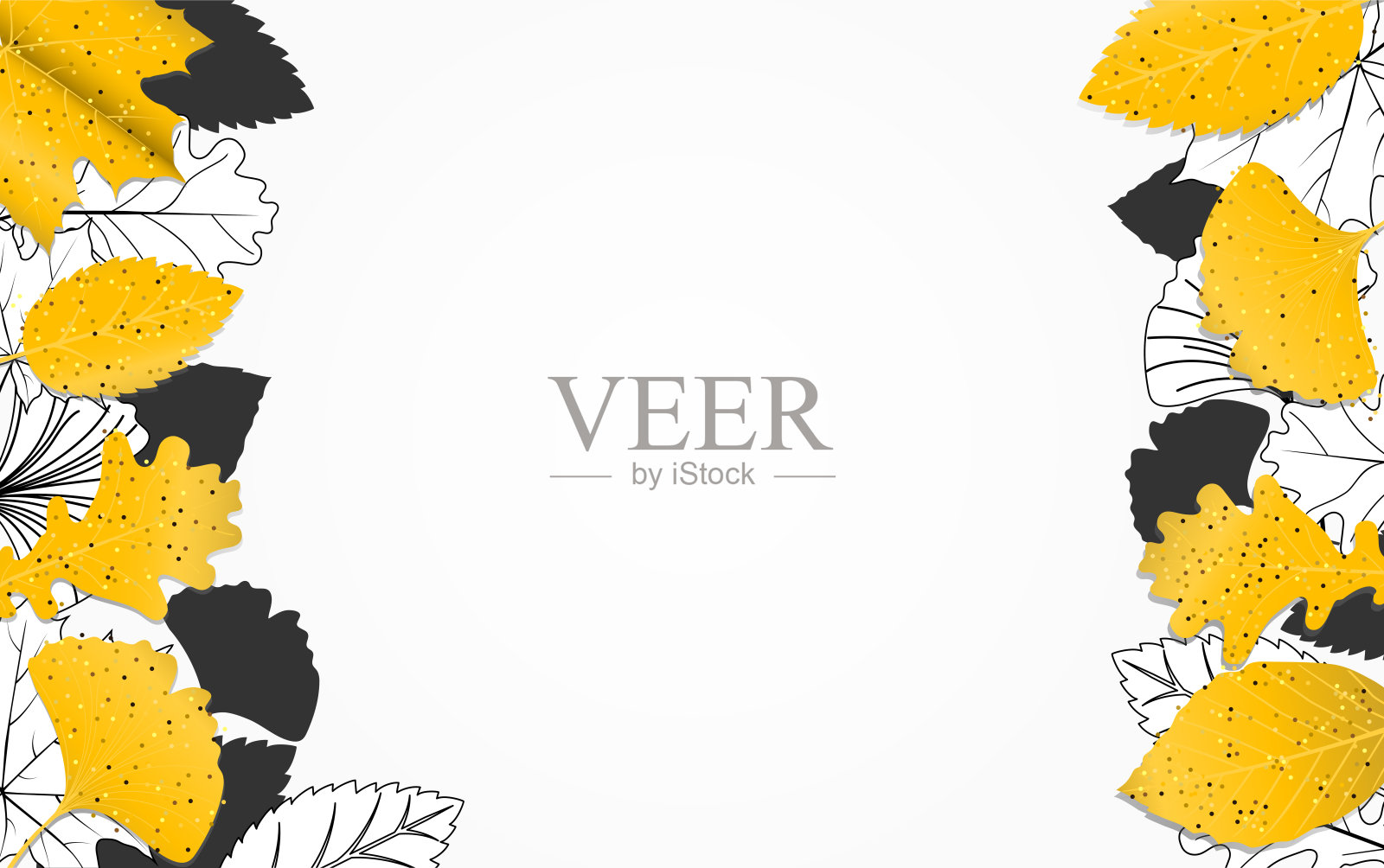 金色叶子与白色背景矢量插图。插画图片素材