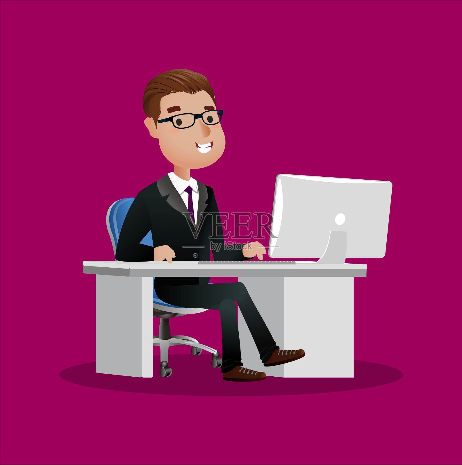 在办公桌上使用笔记本电脑的商务人士插画图片素材