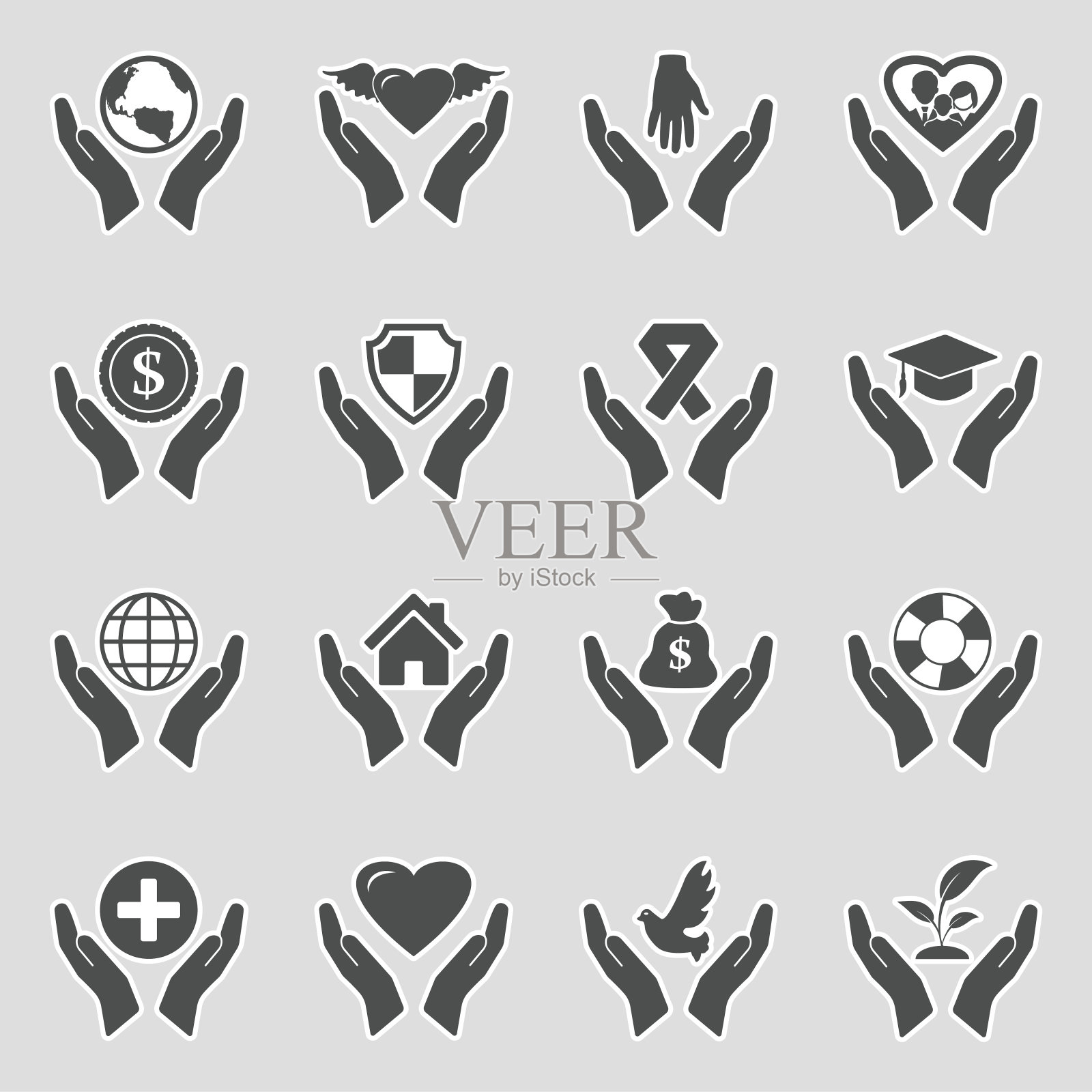 关怀和支持图标。贴纸设计。矢量插图。图标素材