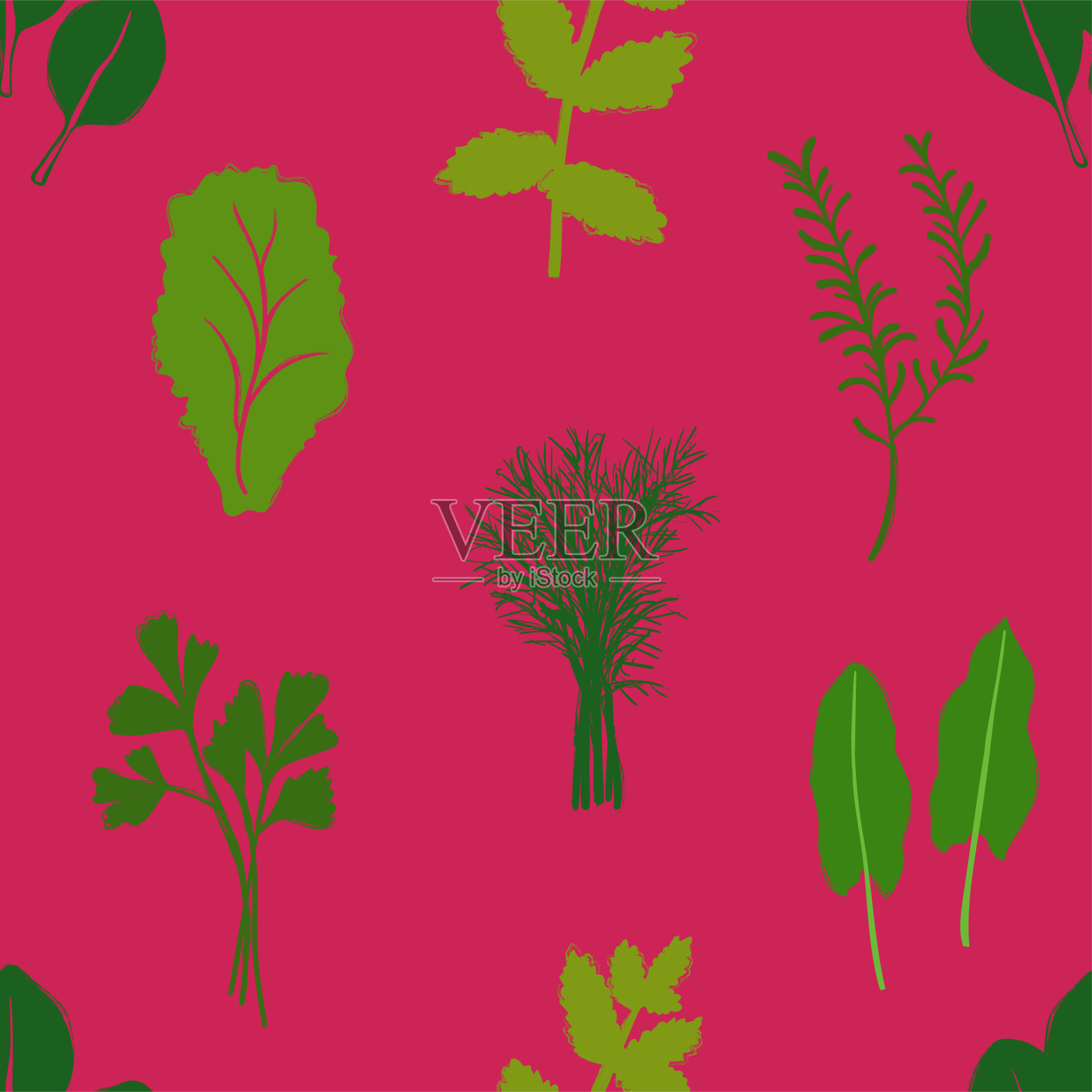 蔬菜和草药无缝模式。插画图片素材