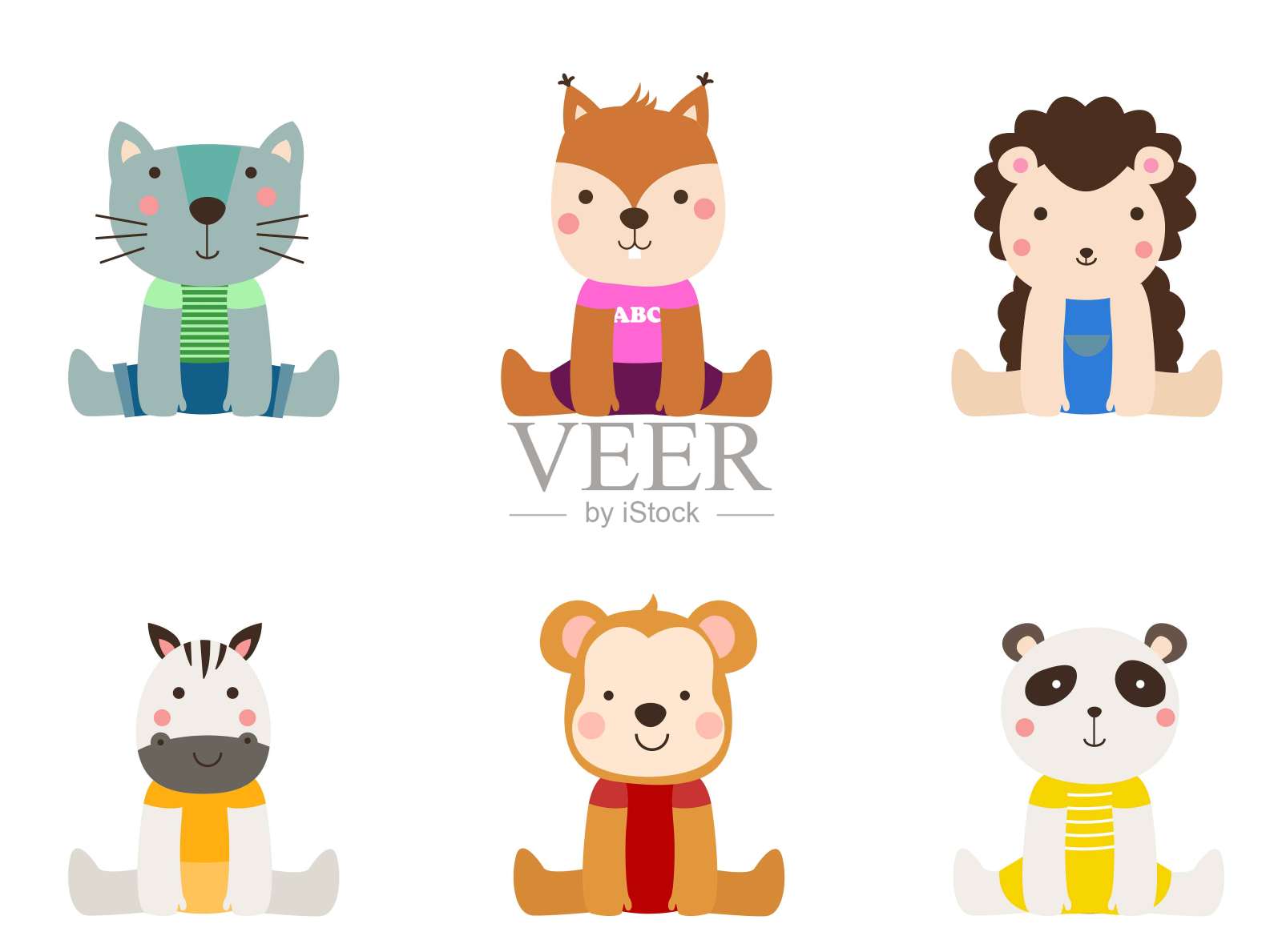 一群可爱的动物收藏插画图片素材