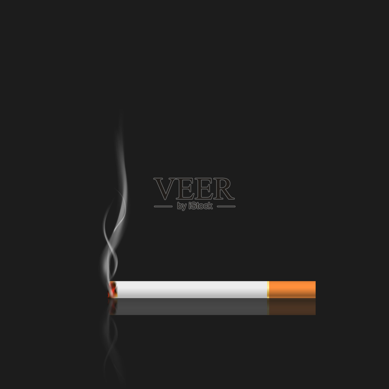 香烟与烟雾隔离在黑色背景与反射。矢量图设计元素图片