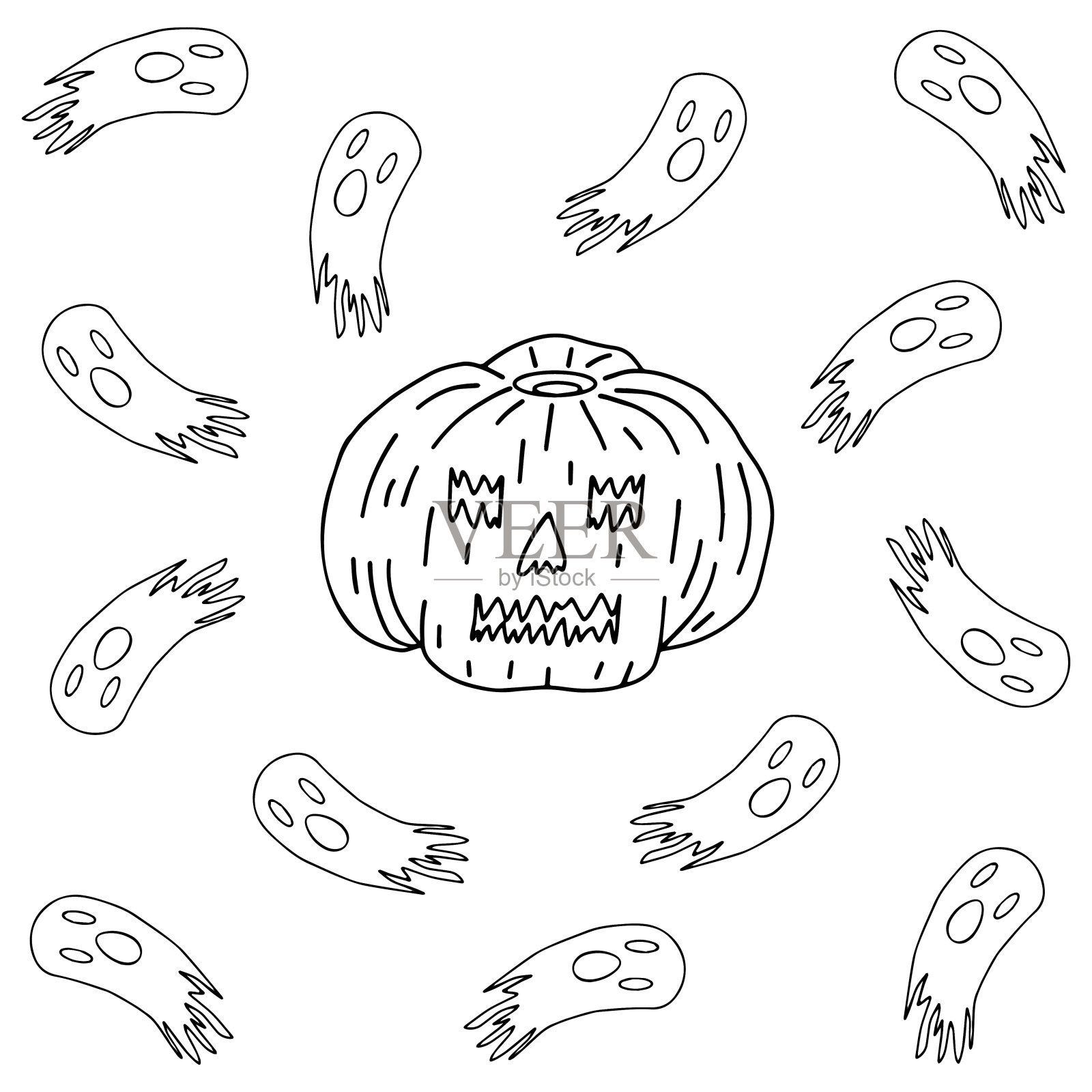 万圣节。南瓜和鬼魂。插画图片素材