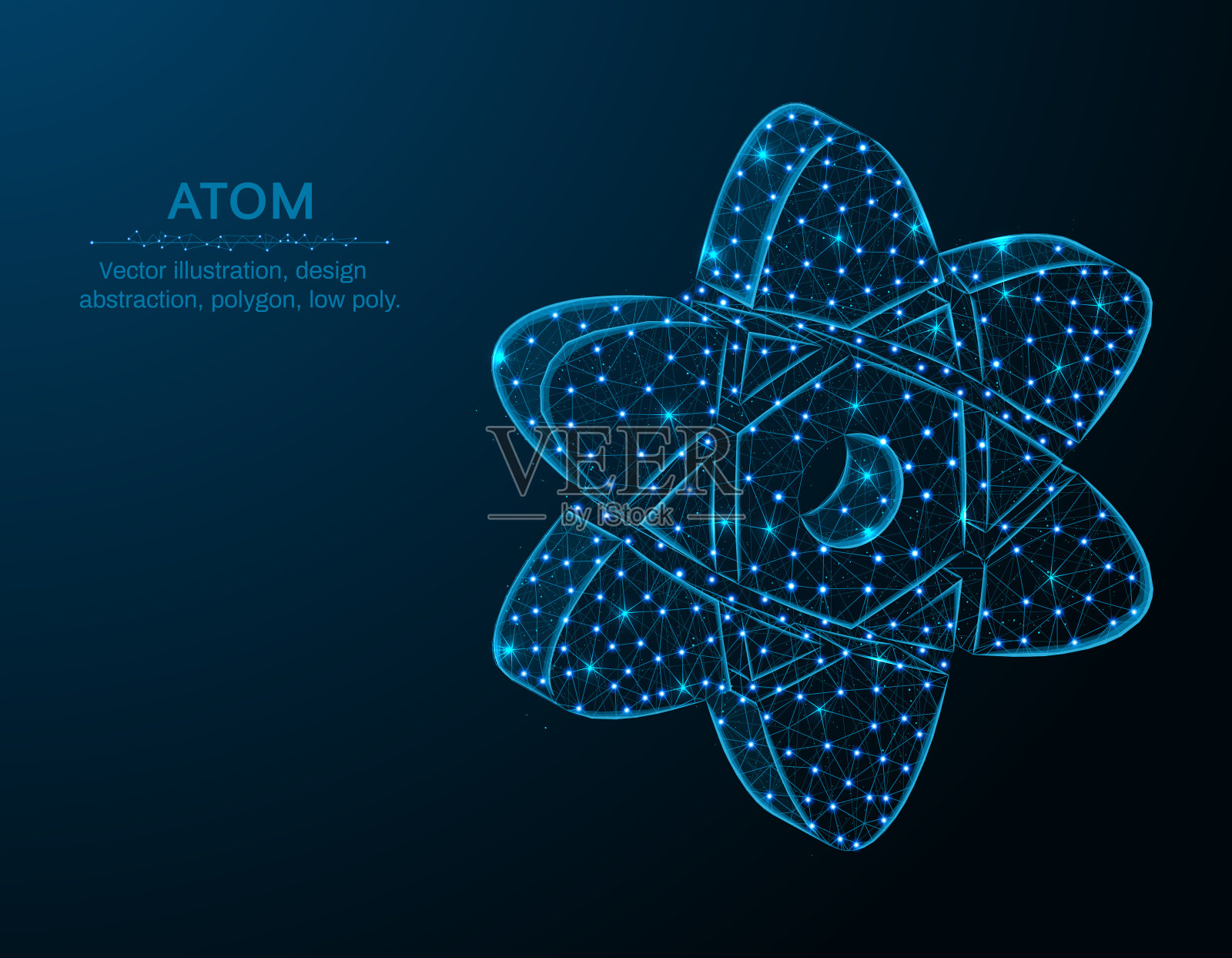 原子低多边形设计，科学多边形风格，化学和物理矢量插图在深蓝色的背景插画图片素材