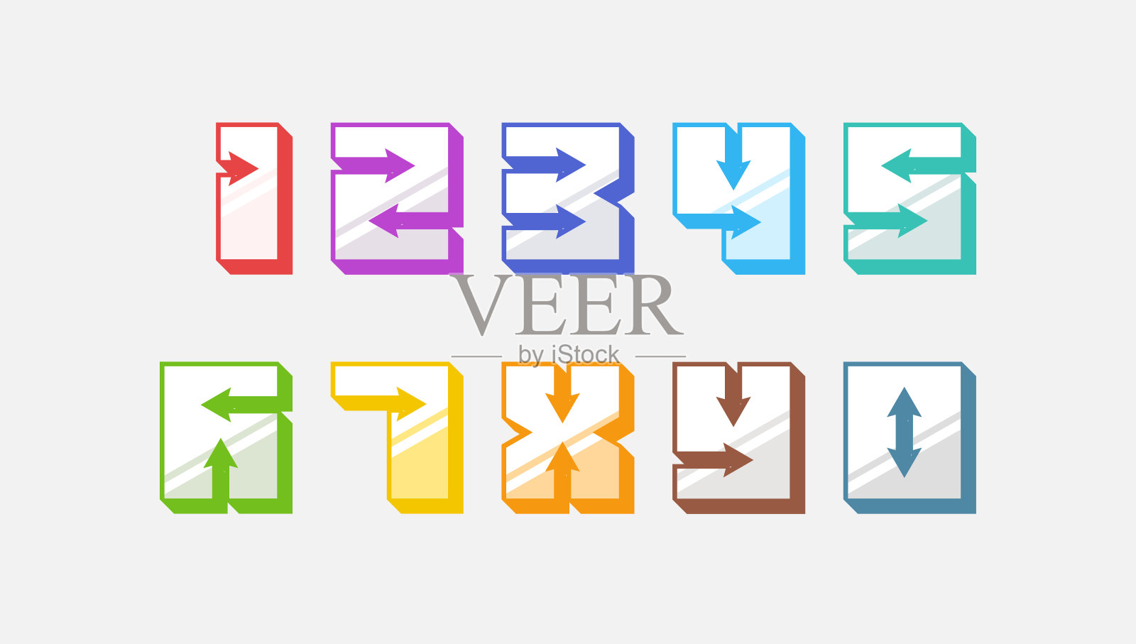 数字彩色集3d复古风格与箭头时尚的排版包括1 2 3 4 5 6 7 8 9 0海报设计或贺卡。向量现代字体插画图片素材