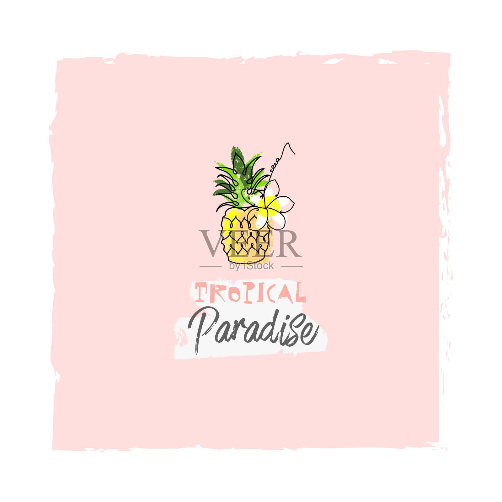 卡通涂鸦风格的菠萝热带异国情调的水果印刷插画图片素材