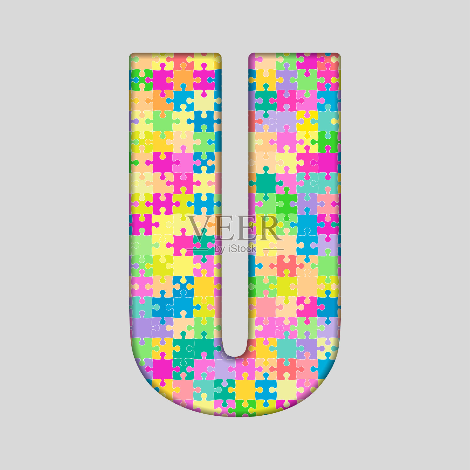 矢量拼图五彩缤纷的字母- U。设计元素图片