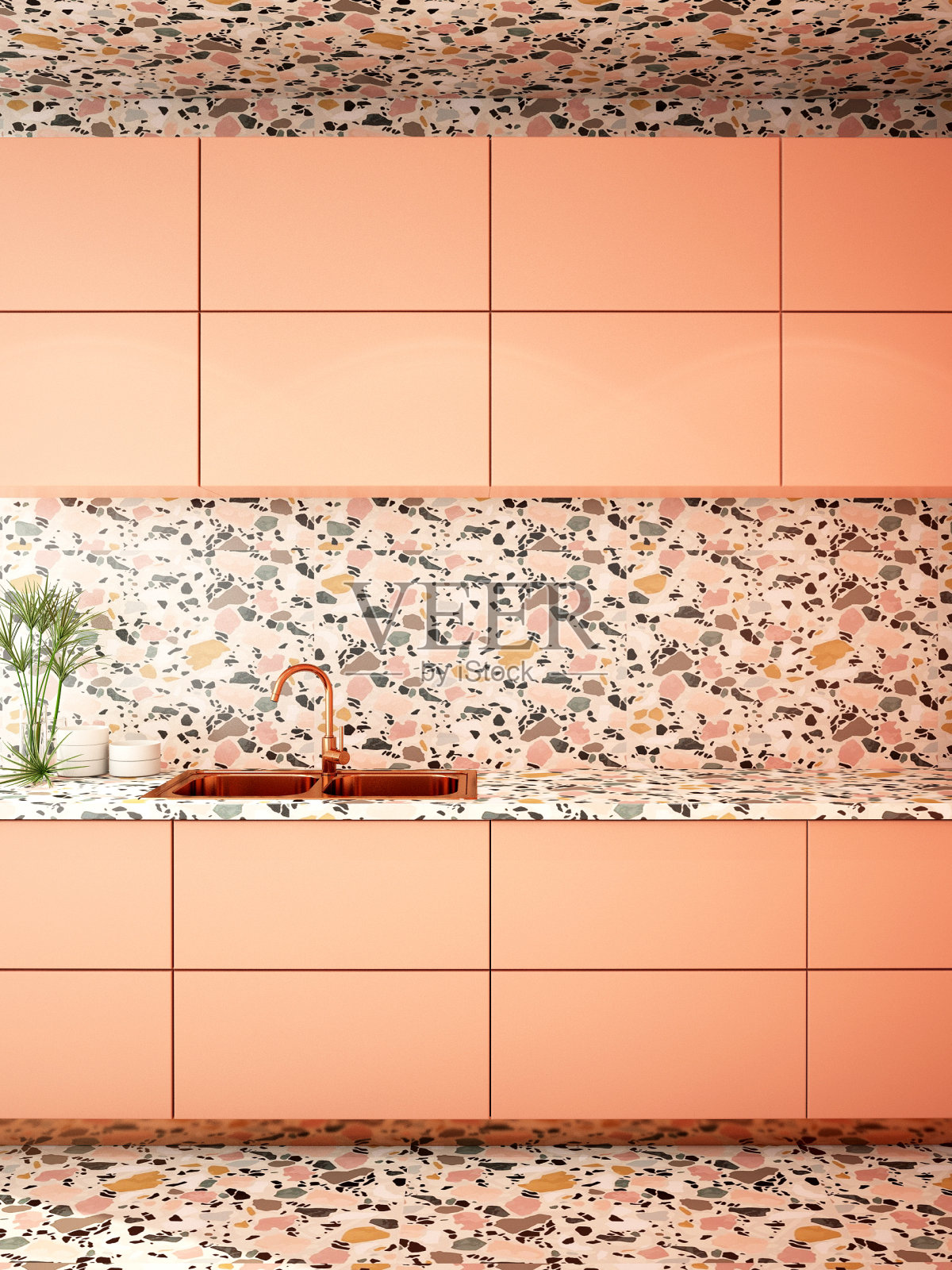 厨房室内设计采用现代风格，3d渲染，3d插画插画图片素材