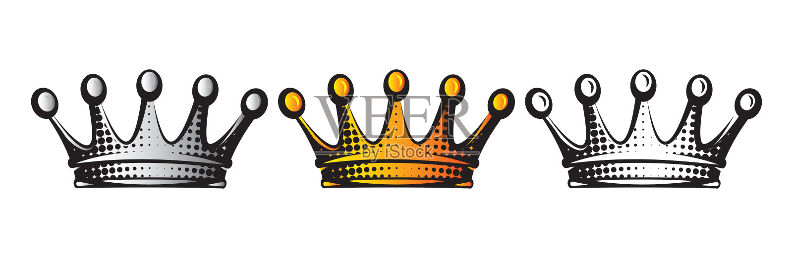 向量插图与一组皇冠。孤立的剪纸艺术插画图片素材