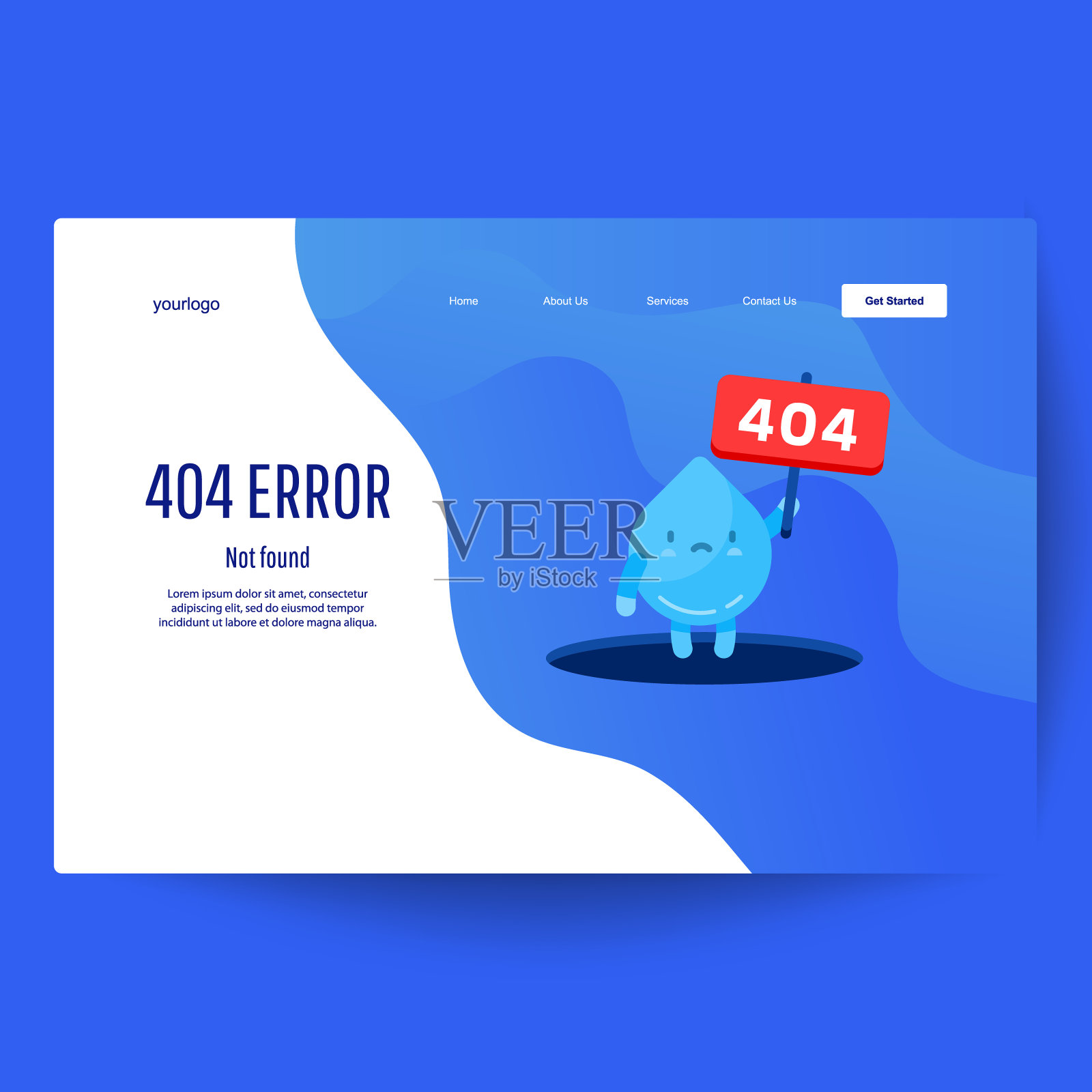 水滴手从洞中显示一个关于页面未找到的消息404错误插画图片素材