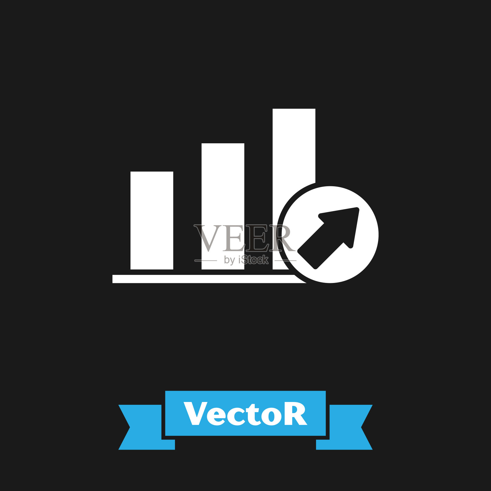 白色表示金融业务与图表，时间表，图表，图表，信息图，饼图图标孤立在黑色背景。矢量图图标素材