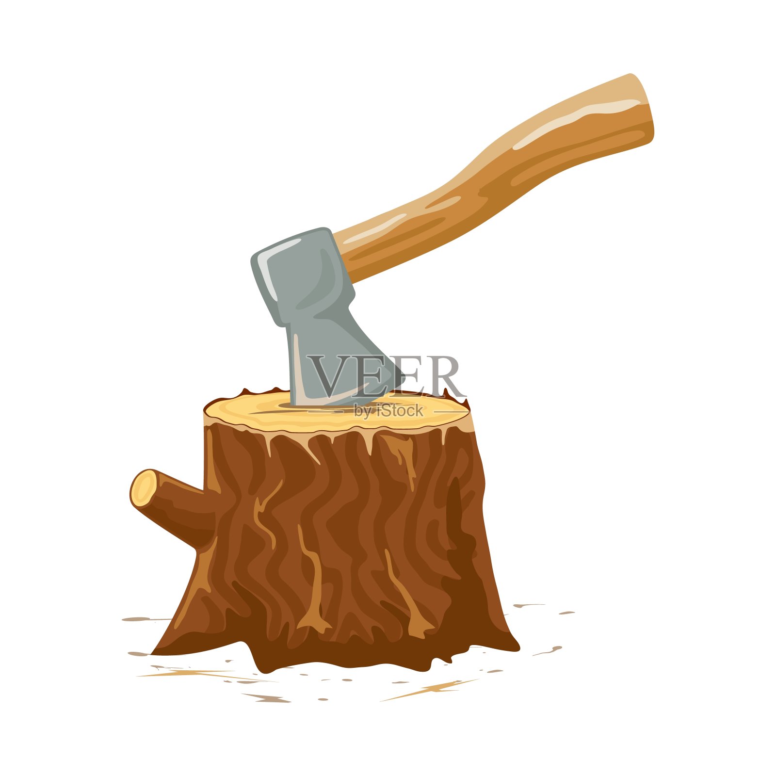 孤立向量图像显示木斧在棕色树桩插画图片素材