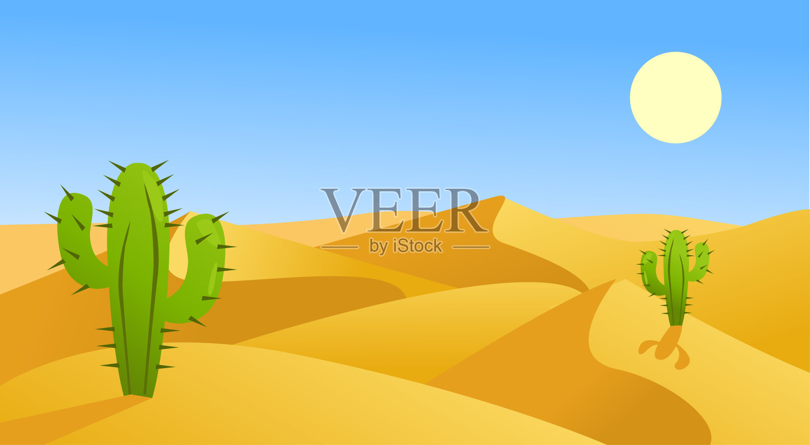 景观与沙漠和仙人掌插画图片素材