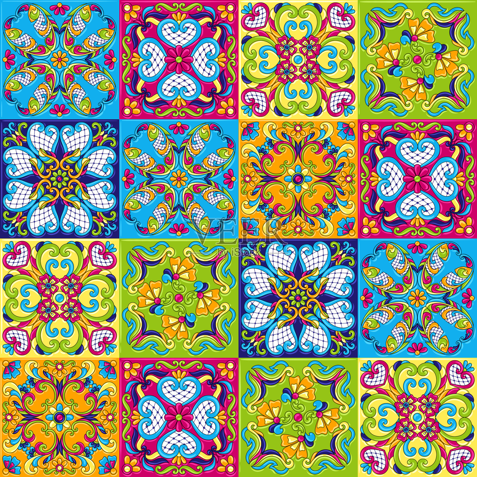 墨西哥塔拉维拉瓷砖图案。插画图片素材