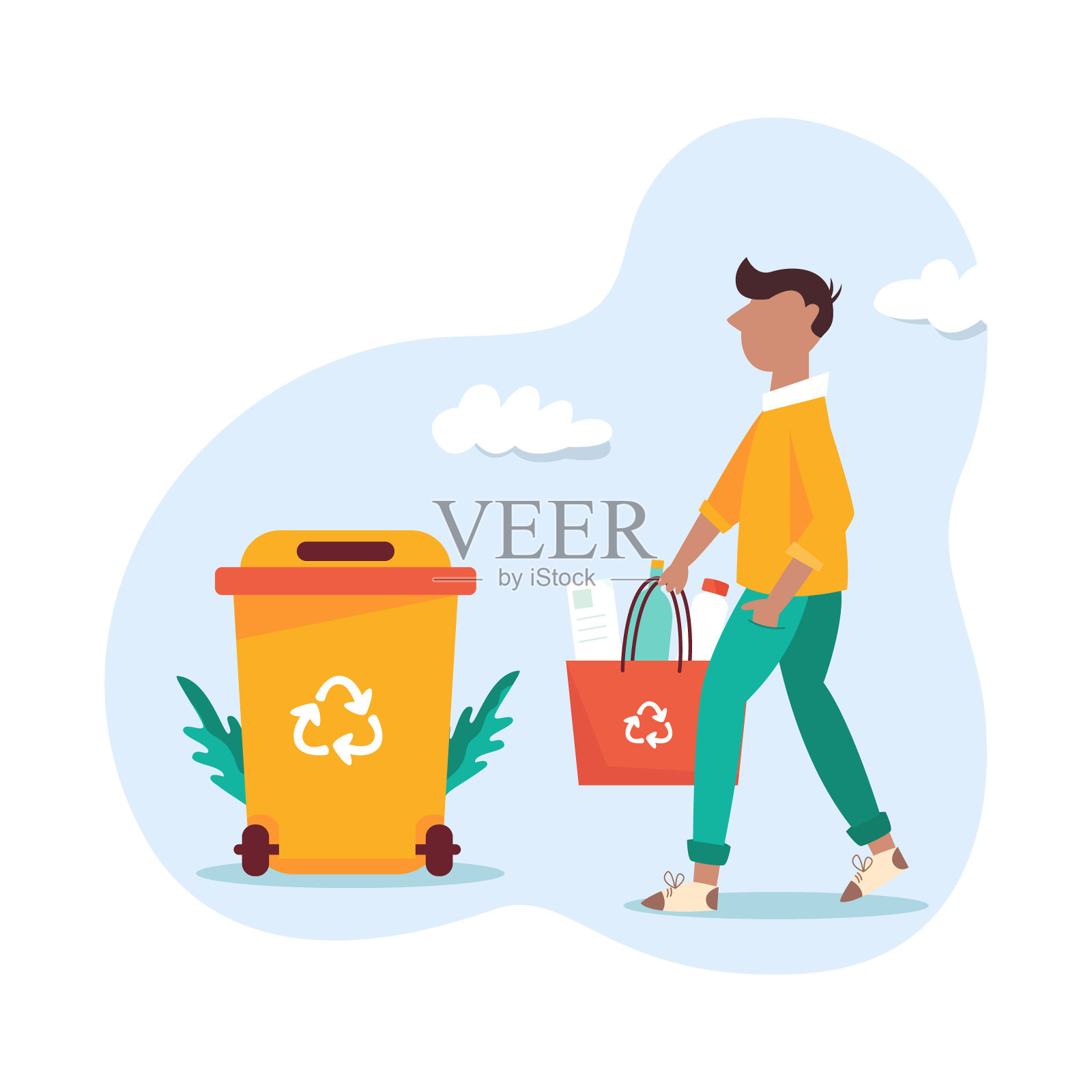 回收的概念。垃圾分类的年轻人插画图片素材