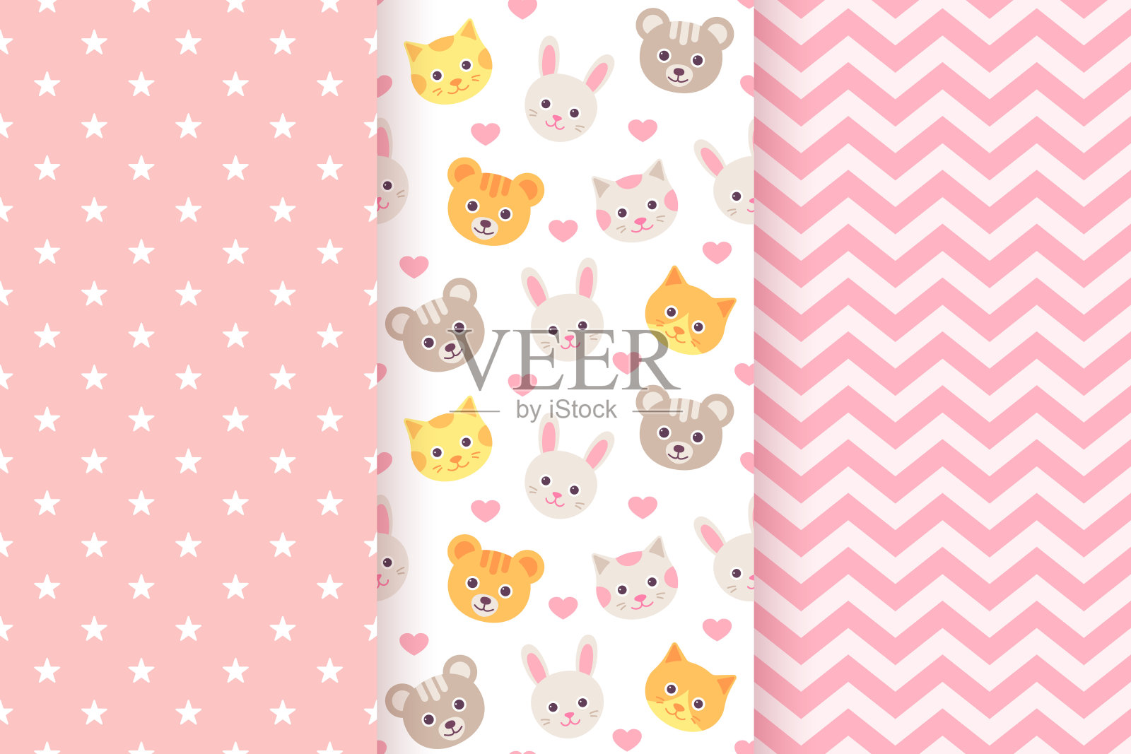 宝宝淋浴无缝图案的小女孩。矢量插图。插画图片素材