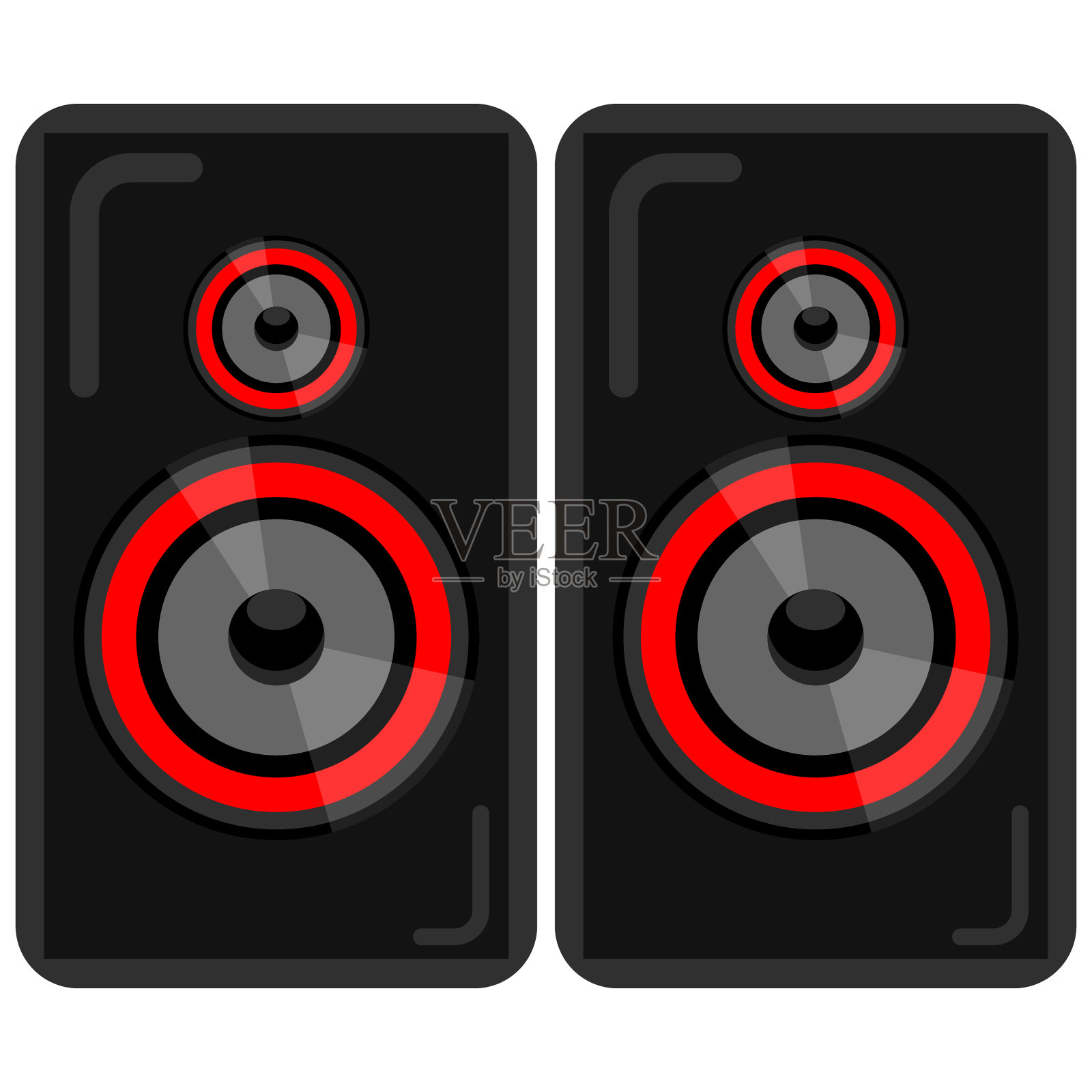 平面图标的音乐扬声器播放器，吉他，音乐，电视等隔离设计元素图片