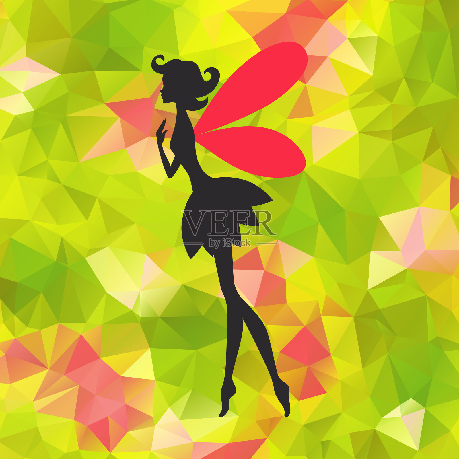 三角形背景上有翅膀的小小精灵插画图片素材