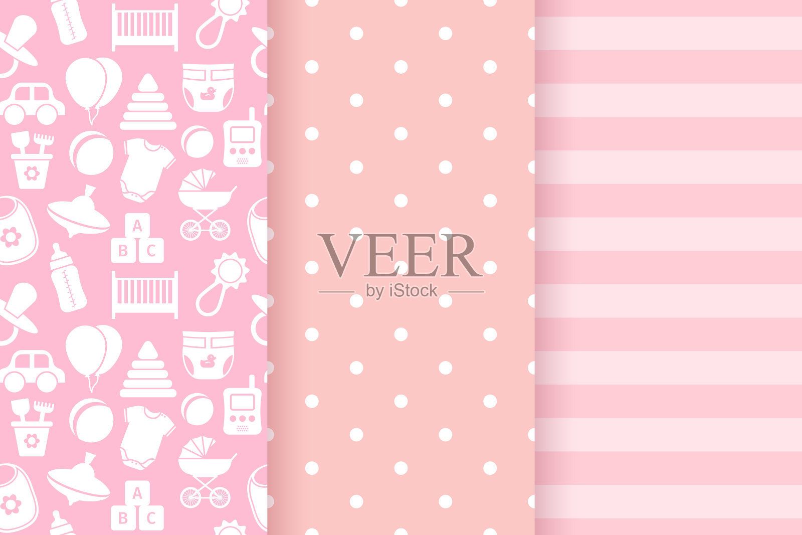 宝宝淋浴无缝图案的小女孩。矢量插图。插画图片素材