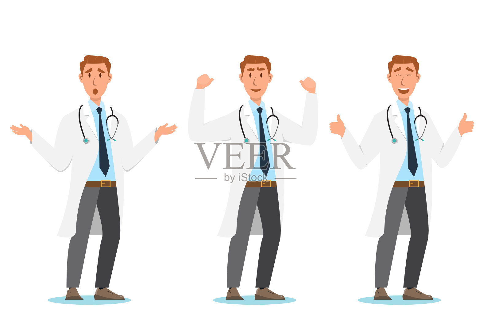 一组医生卡通人物。医务人员团队概念插画图片素材