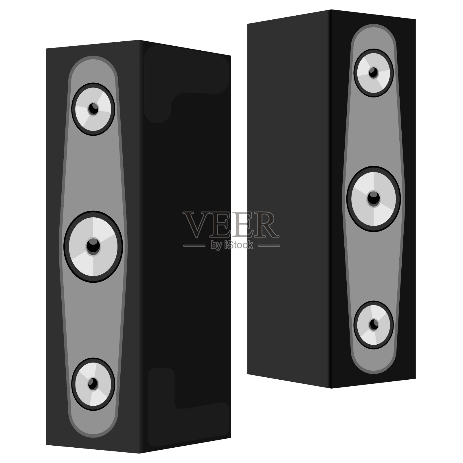 平面图标的音乐扬声器播放器，吉他，音乐，电视等隔离设计元素图片