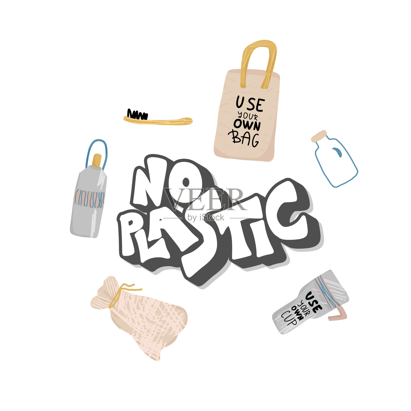 塑料自由向量概念与文本和符号。插画图片素材