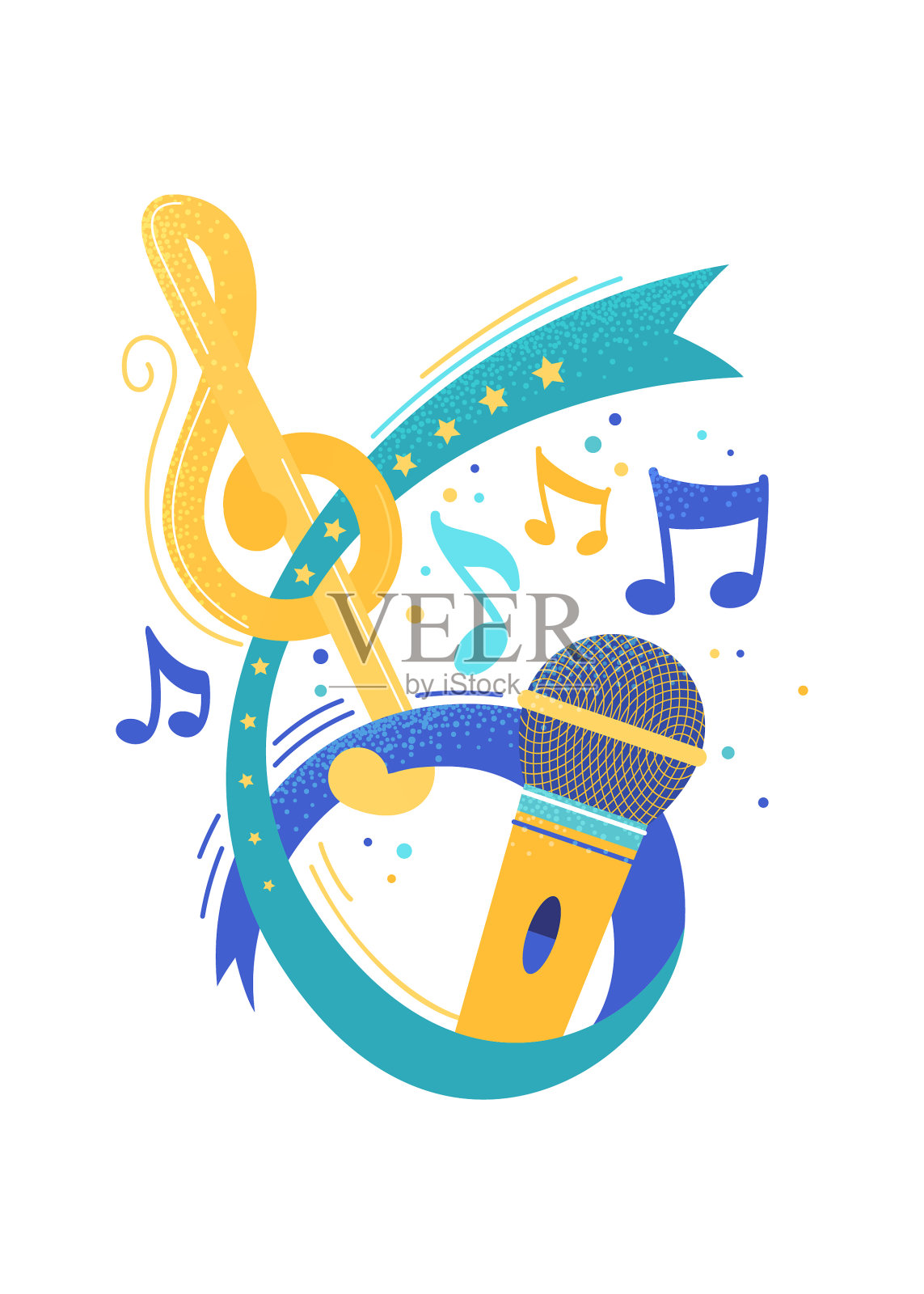 复古麦克风和音乐音符平面矢量插图插画图片素材