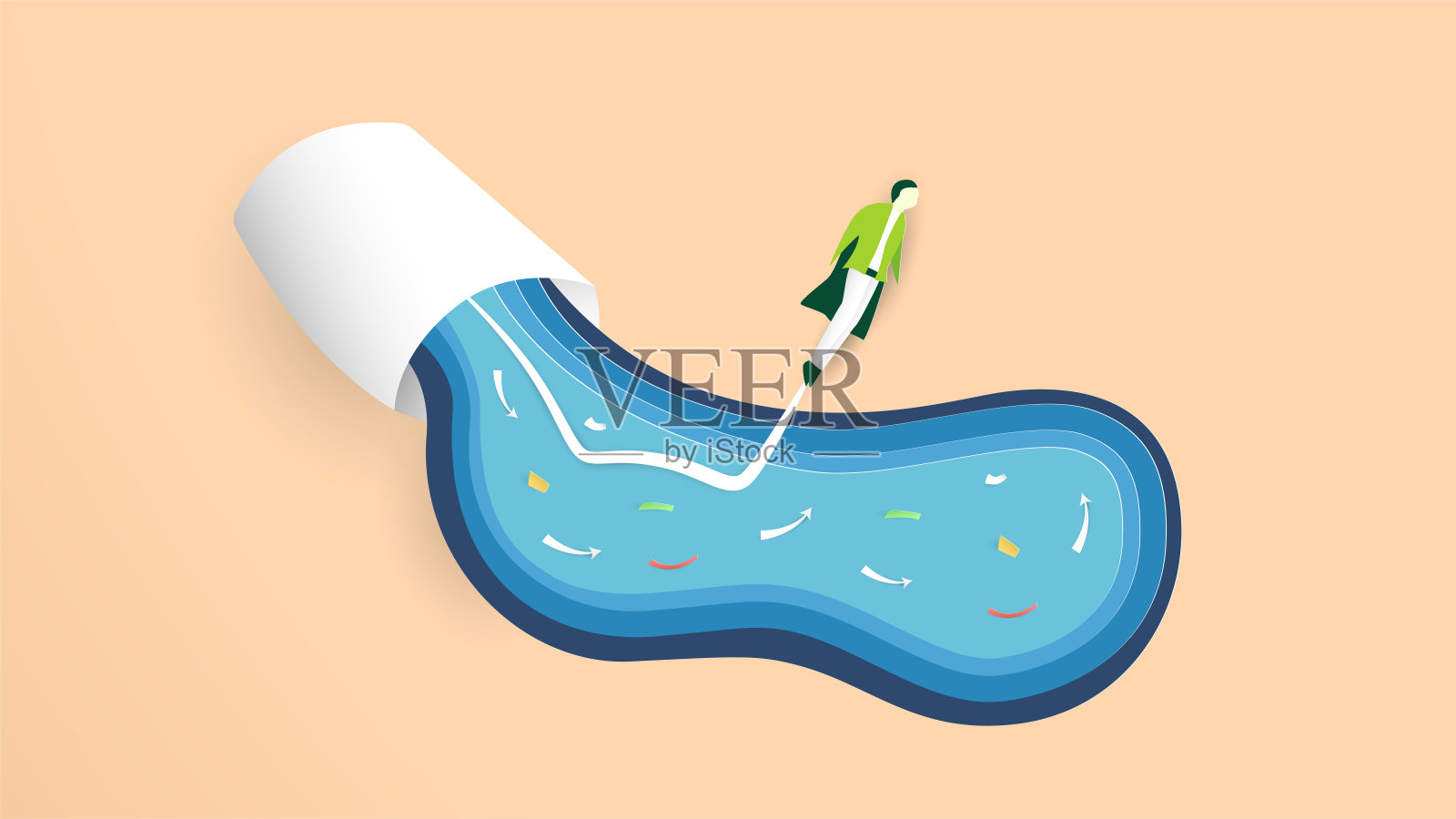 矢量插图与启动概念在剪纸，工艺和折纸风格。火箭在飞。模板设计的网页横幅，海报，封面，广告。这是孩子们的工艺品。插画图片素材