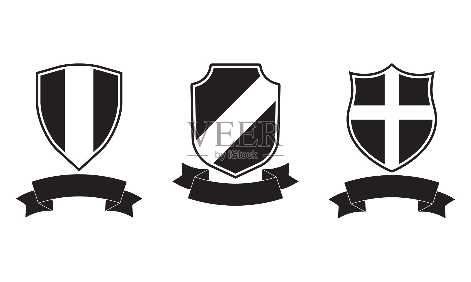 带丝带图标的盾牌。不同的盾牌形状收集。皇家纹章的设计。矢量插图。设计元素图片