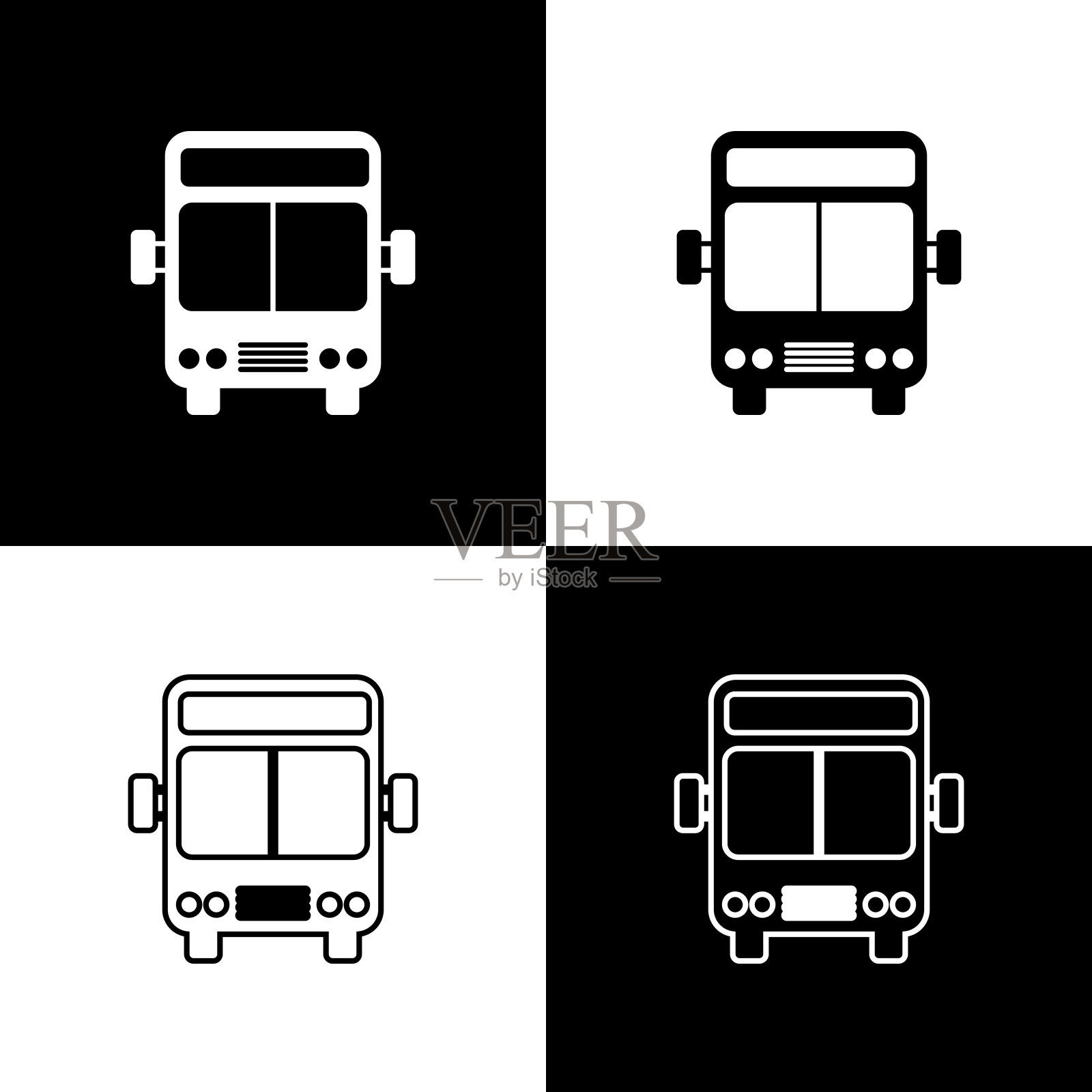 设置总线图标隔离在黑色和白色背景。运输的概念。巴士旅游交通标志。旅游或公共交通工具标志。矢量图插画图片素材