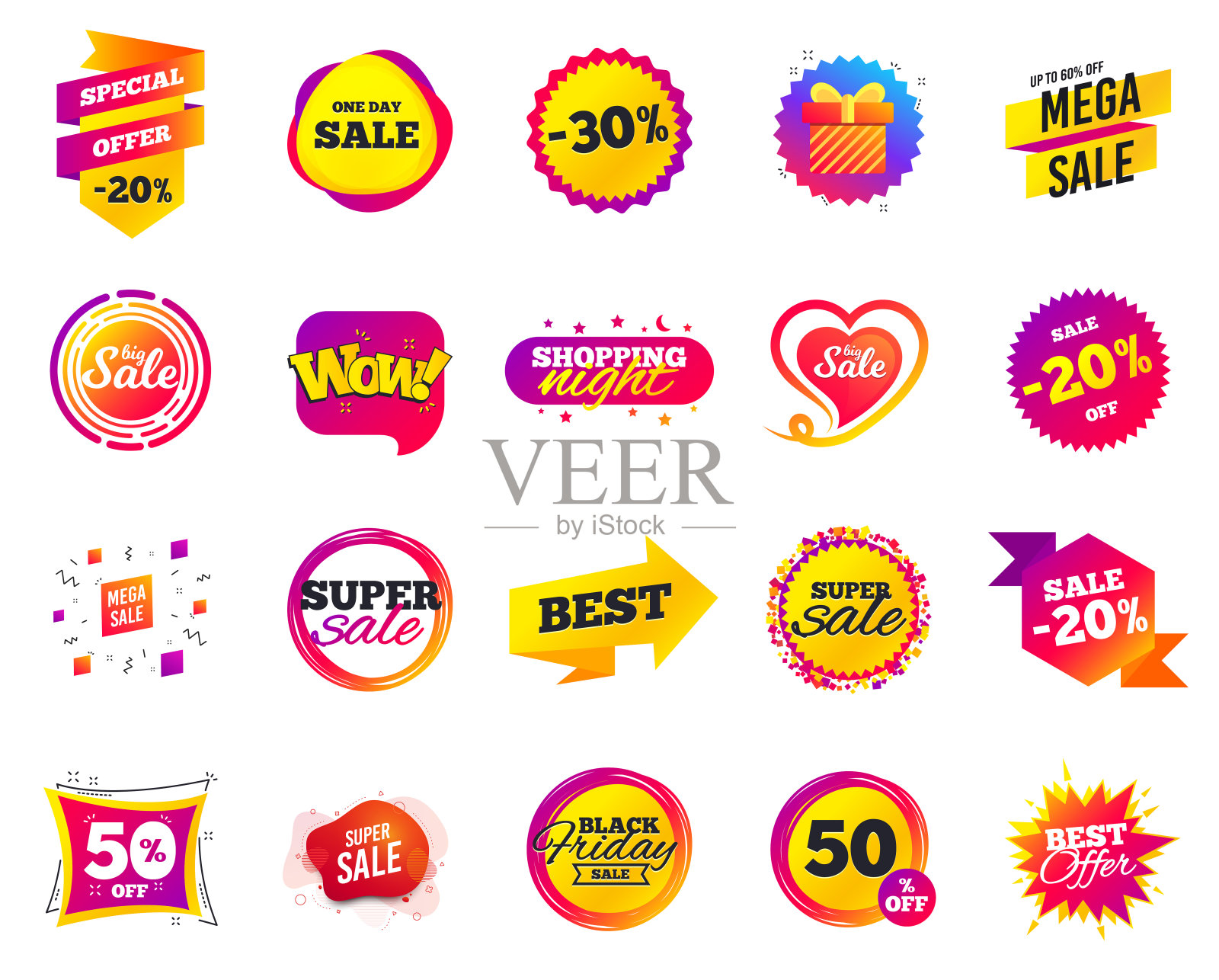 销售旗帜。特别提供模板标签。网络星期一打折销售。黑色星期五购物图标。向量图标素材