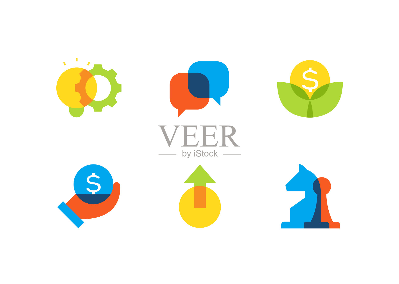 商业和金融-平面设计风格图标集图标素材