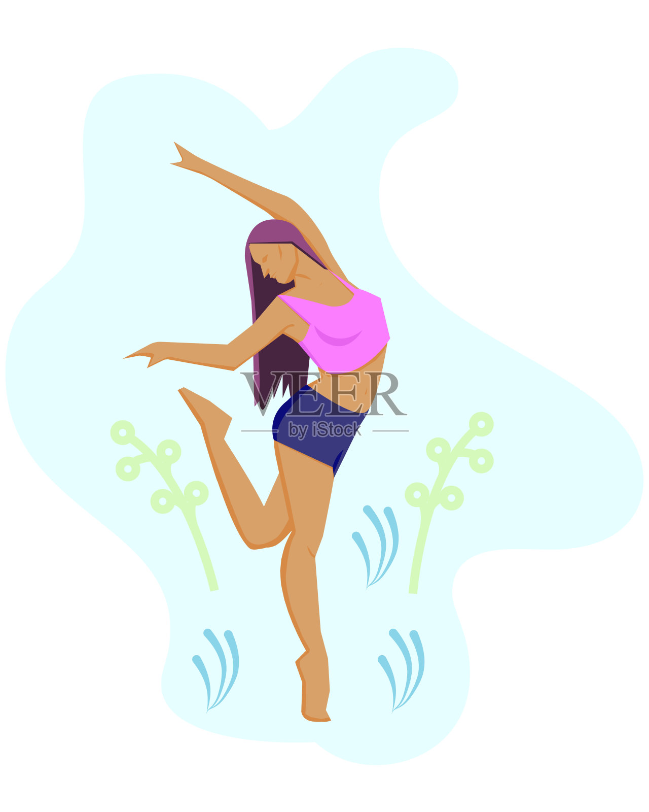 女人跳舞玩得很开心插画图片素材