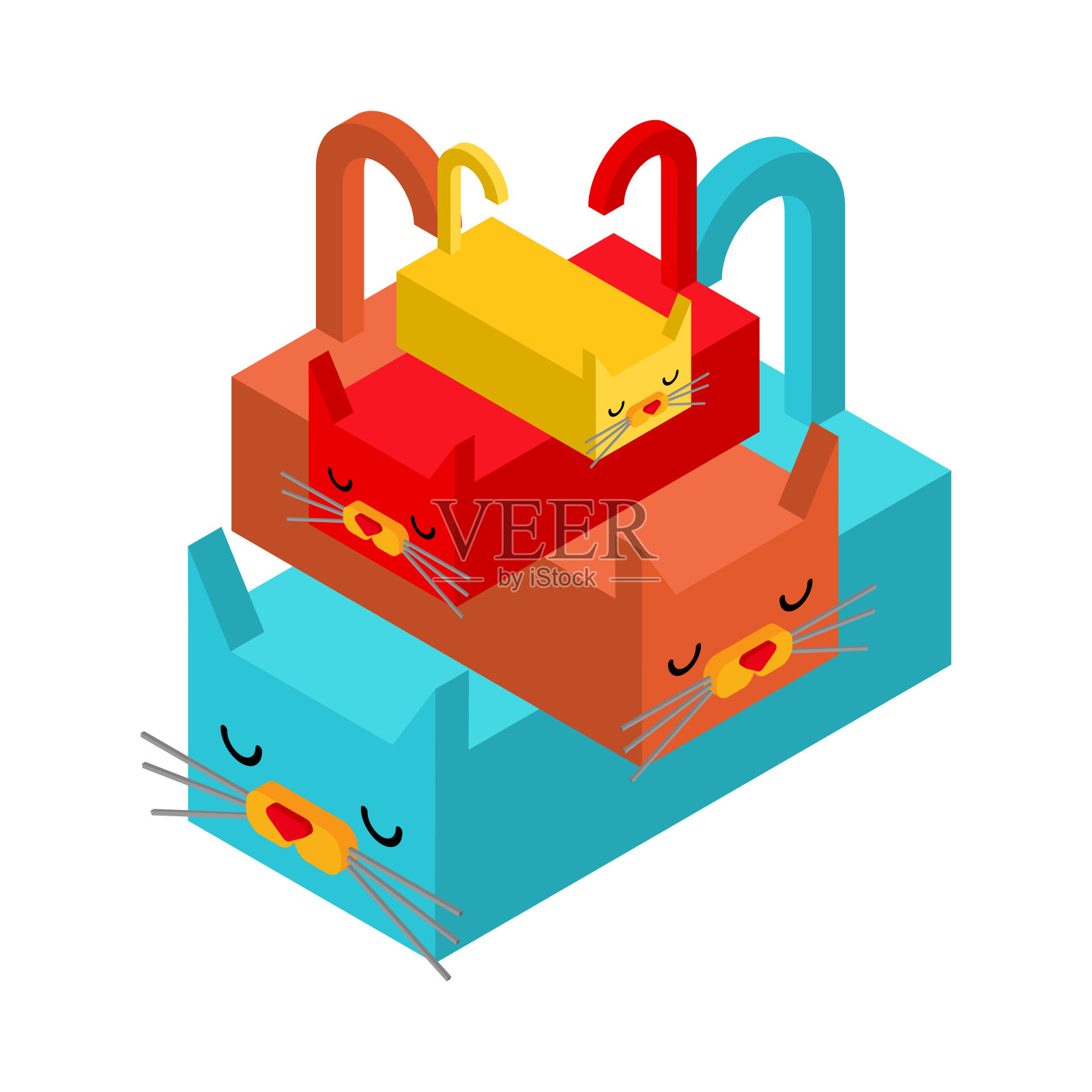 猫金字塔等距孤立。家庭宠物几何，3D动物插画图片素材