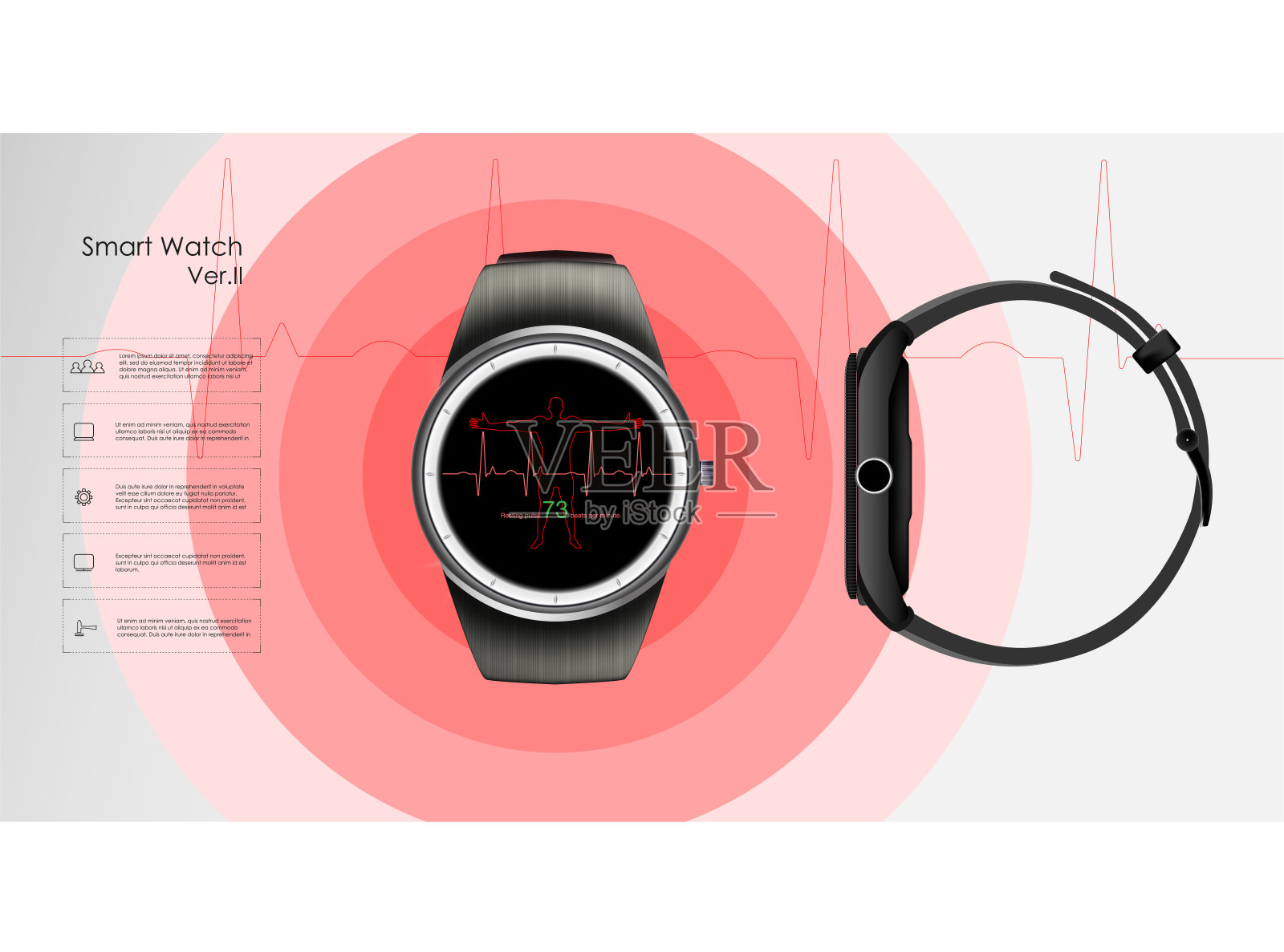 智能手表与脉搏测量，控制健康和训练，矢量插图。插画图片素材