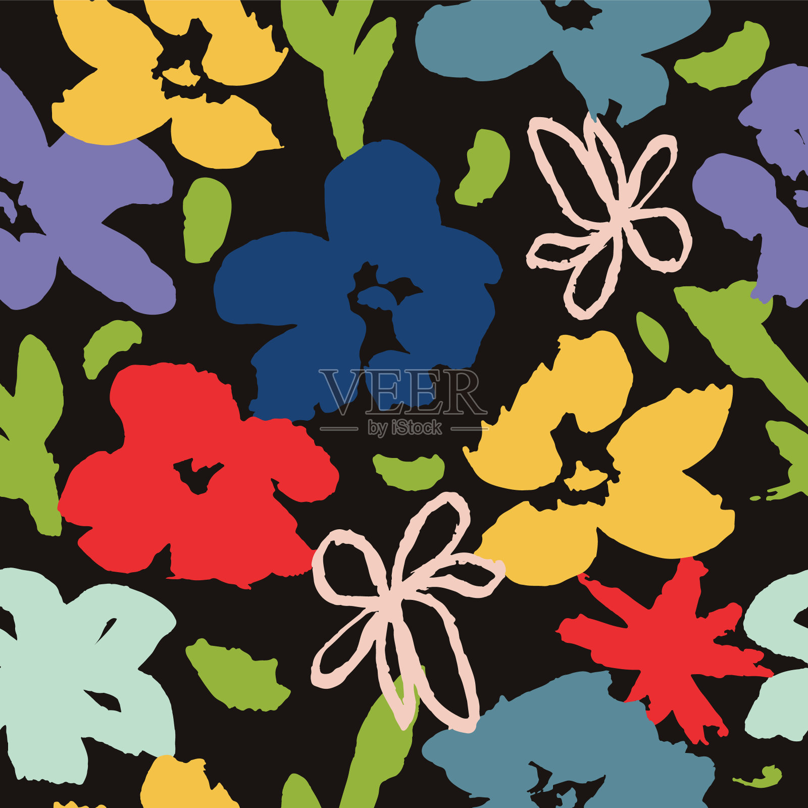 水彩松散抽象花卉图案插画图片素材