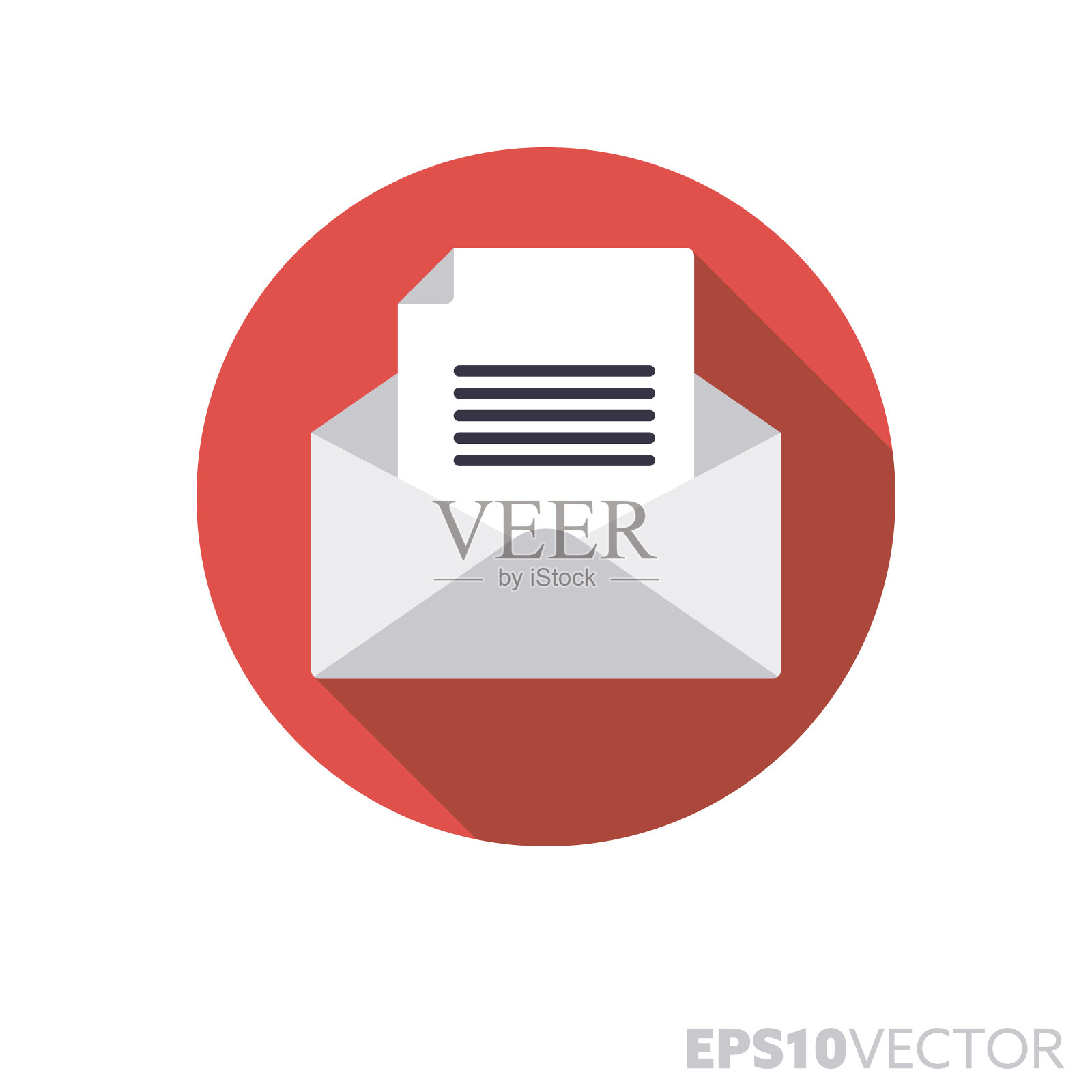 消息在信封平面设计长阴影颜色矢量图标插画图片素材