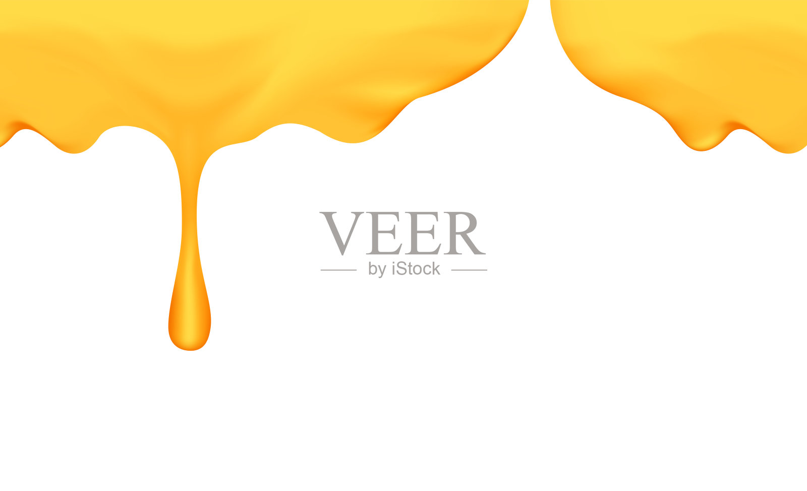 蜜滴用蜜勺隔离在白色的背景上，蜜液滴金色的蜂巢为横幅图形，蜜滴从顶部滴落，糖浆甜而黏的滴落插画图片素材