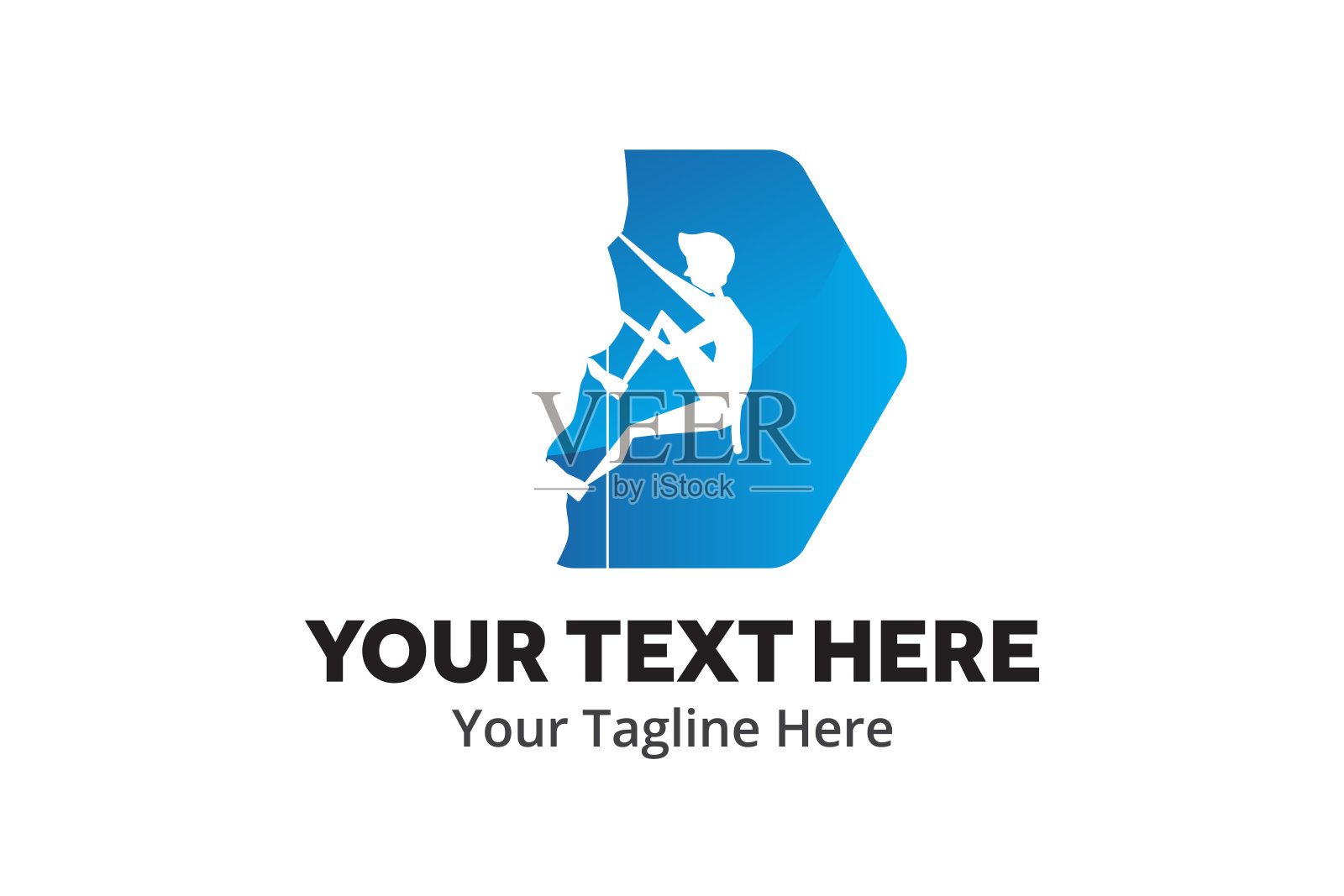 冒险攀爬者独特简约的标志创意设计，以平面风格搭配色彩。徒步旅行者创意简单的标志创意设计在平面风格与颜色插画图片素材