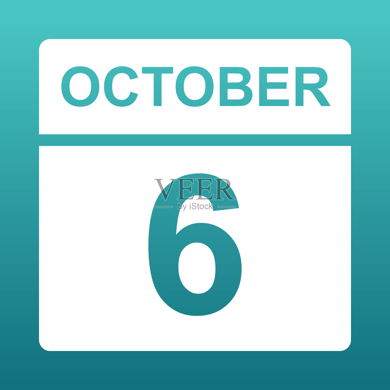 10月6日。白色日历上的彩色背景。日历上的日子。第六个10月。蓝绿色背景与梯度。插画图片素材